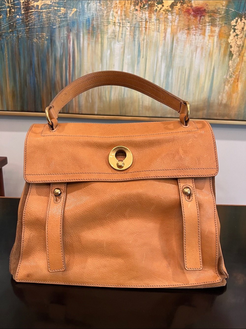 Yves Saint Laurent YSL Tan Leather Muse Two Top Handle Bag